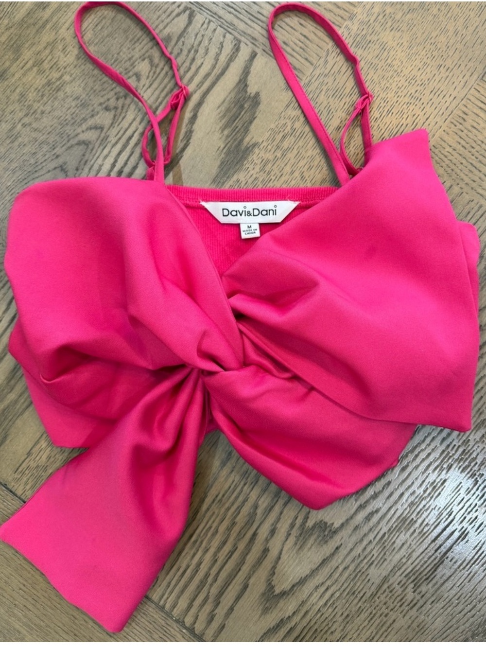 DAVI & DANI Hot Pink Bow Front Spaghetti Strap Back Ribbed Back Camisole NWOT